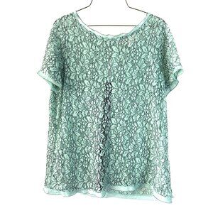Loft Mint Green Floral Lace Zip Back Shirt Top Size Large Spring Easter